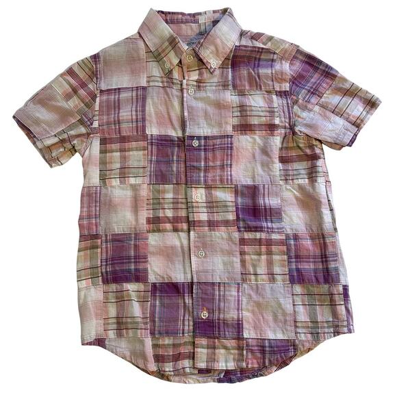 NWT Crewcuts Pink Plaid Patchwork Button Down Size 8 - Picture 1 of 6